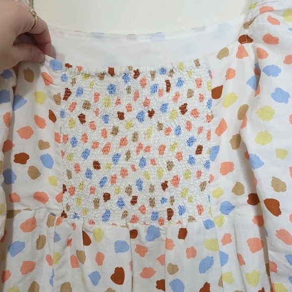 RIXO Hattie Midi Dress Size Large L 10 NWOT Linen Blend Polka Dot Puff Sleeve - Picture 9 of 14